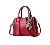 NICOLE & DORIS Handbags for Women Stylish Handbags & Shoulder Bags Designer Top Handle Bag with Leopard Ribbon Ladies Work Bag PU Leather Crossbody Bag Red Wine