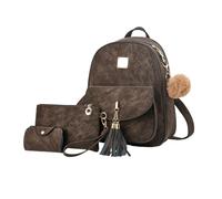 NICOLE & DORIS Ladies Backpack Handbags Women Fashion Backpack Purse 3 Pcs | Set Casual Daypack PU Leather Small Rucksack with Tassel Coffee