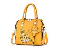 NICOLE & DORIS Ladies Designer Handbags Small Top Handle Bags Womens Elegant Shoulder Bag PU Leather Crossbody Bag Square Handbag with Flowers Embroidered Yellow