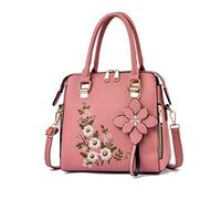 NICOLE & DORIS Ladies Designer Handbags Small Top Handle Bags Womens Elegant Shoulder Bag PU Leather Crossbody Bag Square Handbag with Flowers Embroidered Pink