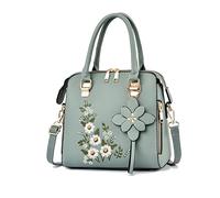 NICOLE & DORIS Ladies Designer Handbags Small Top Handle Bags Womens Elegant Shoulder Bag PU Leather Crossbody Bag Square Handbag with Flowers Embroidered Green