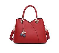 NICOLE & DORIS Ladies Handbags Cute Crossbody Bag Girls Shoulder Bags PU Leather Top Handle Bag Multi Purpose Purse Satchel Messenger Bag with Cherry Pendant Red