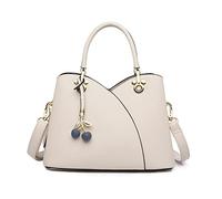 NICOLE & DORIS Ladies Handbags Cute Crossbody Bag Girls Shoulder Bags PU Leather Top Handle Bag Multi Purpose Handbag Purse Satchel Bag Messenger Bag with Cherry Pendant Beige