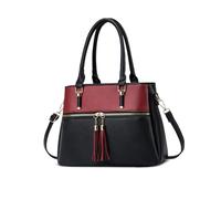NICOLE & DORIS Ladies Handbags Elegant Top Handle Bags for Women Multi Pocket Tote Bag Shoulder Bags PU Leather Crossbody Bag Large Capacity Handbag with Tassel Wine Red with Black