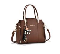 NICOLE & DORIS Ladies Handbags Elegant Tote Bags Medium Size Top Handle Bag PU Leather Work Bag Crossbody Bag Shoulder Bag with Pendant Coffee