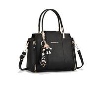 NICOLE & DORIS Ladies Handbags Elegant Tote Bags Medium Size Top Handle Bag PU Leather Work Bag Crossbody Bag Shoulder Bag with Pendant Black