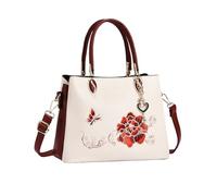 NICOLE & DORIS Ladies Handbags Small Shoulder Bags Embroidered Handbag for Women Flowers Top Handle Bags PU Leather Patchwork Crossbody Bag with Pendant Burgundy