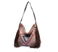 NICOLE & DORIS Large Handbags for Women Boho Shoulder Bag Oversized Tote Bags Multicolor Print Handbag Light Weight Cotton Shopping Bag for Work Travel Daily Khaki