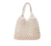 NICOLE & DORIS Large Straw Tote Beach Handbag for Women - Rattan Shoulder Bag for Holiday Travel and Daily Use in White