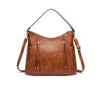 NICOLE & DORIS Large Top Handle Bags for Women, Fashion Hobo Bag PU Leather Shoulder Bag Multi Pockets Retro With Tassels, Adjustable Shoulder Strap Brown