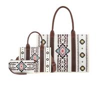 NICOLE & DORIS Large Tote Bag Set Handbags for Women Boho Shoulder Bag Canvas Shopper Bags Top Handle Bags Waterproof Crossbody Bag with Clutch Beige 3 Piece