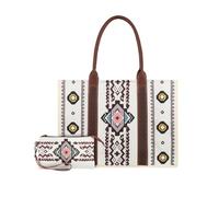 NICOLE & DORIS Large Tote Bag Set Handbags for Women Boho Shoulder Bag Canvas Shopper Bags Top Handle Bags Waterproof Crossbody Bag with Clutch Beige 2 Piece L