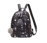 NICOLE & DORIS Lightweight Rucksack for Women Galaxy Backpack Girls Fashion Backpack School Bag Travel Daypack Anti Theft Backpack with Pompom Black