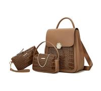 NICOLE & DORIS Mini Backpacks for Women Fashion Backpack 3 Pcs Set Casual Daypack Patent Leather Handbag Backpack Small Rucksack Ladies Travel Bag Khaki