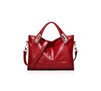 Nicole&Doris New Women Tote Shoulder Bag Simple Handbag Bucket Bag Waterproof PU Leather Red