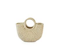 NICOLE&DORIS New Women's Summer Beach Bag Handle Rattan Straw Bag Woven Handbag for Lady 30x10x20cm, Beige C, M