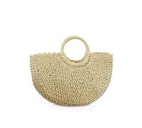 NICOLE&DORIS New Women's Summer Beach Bag Handle Rattan Straw Bag Woven Handbag for Lady, beige, L, One size