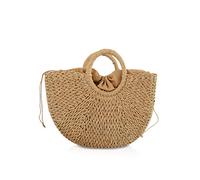 NICOLE&DORIS Handbag New Women Summer Beach Bag Handle Bag Rattan Straw Bag Woven Handbag for Lady Khaki