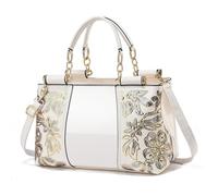 NICOLE&DORIS Patent Leather Handbag, Elegant Women's Shoulder Shopper Bag, Beige, Large