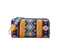 NICOLE & DORIS Purses for Women Large Capacity Wallet with Roomy Compartment Vintage Long Clutch Bag with Wrist Strap Yellow+Royal Blue