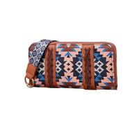 NICOLE & DORIS Purses for Women Large Capacity Wallet with Roomy Compartment Vintage Long Clutch Bag with Wrist Strap Khaki+Blue