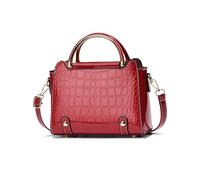 NICOLE & DORIS Red Women's Luxury Crocodile Pattern Satchel Handbag, Multi-Wear Style, Secure Zipper Closure, Organized Interior, 23cm*10cm*17cm, 0.55kg