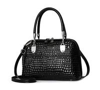 NICOLE & DORIS Retro Handbag for Women Classic Crocodile Crossbody Bag PU Leather Shoulder Bag Top Handle Bags with Two Zippers Black A