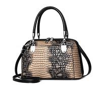 NICOLE & DORIS Retro Handbag for Women Classic Crocodile Crossbody Bag PU Leather Shoulder Bag Top Handle Bags with Two Zippers Khaki A
