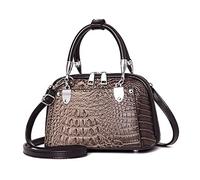 NICOLE & DORIS Retro Handbag for Women Classic Crocodile Crossbody Bag PU Leather Shoulder Bag Top Handle Bags with Two Zippers Khaki