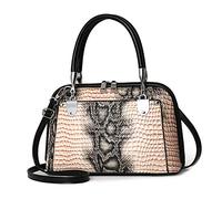 NICOLE & DORIS Retro Handbag for Women Classic Crocodile Crossbody Bag PU Leather Shoulder Bag Top Handle Bags with Two Zippers Beige