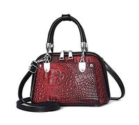 NICOLE & DORIS Retro Handbag for Women Classic Crocodile Crossbody Bag PU Leather Shoulder Bag Top Handle Bags with Two Zippers Red Wine