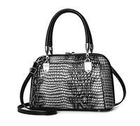 NICOLE & DORIS Retro Handbag for Women Classic Crocodile Crossbody Bag PU Leather Shoulder Bag Top Handle Bags with Two Zippers Dark Gray A