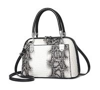 NICOLE & DORIS Retro Handbag for Women Classic Crocodile Crossbody Bag PU Leather Shoulder Bag Top Handle Bags with Two Zippers White