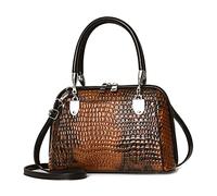 NICOLE & DORIS Retro Handbag for Women Classic Crocodile Crossbody Bag PU Leather Shoulder Bag Top Handle Bags with Two Zippers Brown A