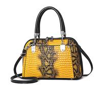 NICOLE & DORIS Retro Handbag for Women Classic Crocodile Crossbody Bag PU Leather Shoulder Bag Top Handle Bags with Two Zippers Yellow
