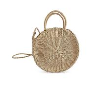 NICOLE & DORIS Round Straw Crossbody Bag for Women - Wicker Beach Handbag With Top Handle and Zip - Rattan Woven Circle Design