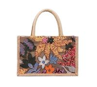 Nicole & Doris Shopper Bag for Women Large Capacity Tote Handbags Jute Lunch Bag Ladies Embroidered Flower Present Teacher Beach Tote Orange