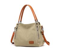 NICOLE & DORIS Shoulder Bag for Women Large Canvas Tote Bag Fashion Hobo Bags Simple Handbags for Ladies in Work,Shool,Daily Khaki