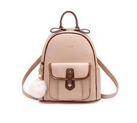 NICOLE & DORIS Small Backpacks for Women Cute Backpacks Handbag Girls Mini Rucksack Ladies Daypack PU Leather Backpack with Pompom Khaki