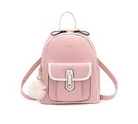 NICOLE & DORIS Small Backpacks for Women Cute Backpacks Handbag Girls Mini Rucksack Ladies Daypack PU Leather Backpack with Pompom Pink