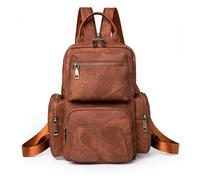 NICOLE & DORIS Small Backpacks for Women Vintage Daypack Multi Pocket Backpack Chest Bag Multifunctional Rucksack PU Leather Sling Satchel Bag Caramel