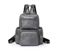 NICOLE & DORIS Small Backpacks for Women Vintage Daypack Multi Pocket Backpack Chest Bag Multifunctional Rucksack PU Leather Sling Satchel Bag Grey