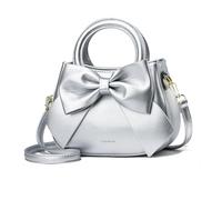 NICOLE & DORIS Small Handbags for Women Cute Crossbody Bag Mini Shoulder Bags PU Leather Top Handle Bags Bowknot Handbag Clutch Bag Girls Messenger Bags Silver