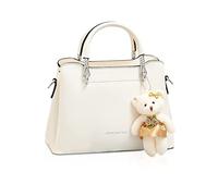 NICOLE & DORIS Small Handbags Women Crossbody Fashion Top Handle Bags Ladies Shoulder Bags PU Leather Satchel Bag Girls Messenger Bags Purses Handbag with Bear Pendant Beige
