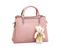 NICOLE & DORIS Small Handbags Women Crossbody Fashion Top Handle Bags Ladies Shoulder Bags PU Leather Satchel Bag Girls Messenger Bags Purses Handbag with Bear Pendant Pink