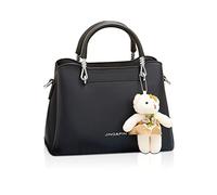 NICOLE & DORIS Small Handbags Women Crossbody Fashion Top Handle Bags Ladies Shoulder Bags PU Leather Satchel Bag Girls Messenger Bags Purses Handbag with Bear Pendant Black
