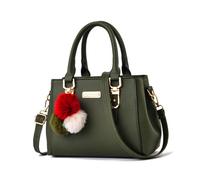 NICOLE & DORIS Small Handbags Women Crossbody Ladies Top-handle Shoulder Bag with Pom Pom Charm PU Leather Tote Bags Satchel Bag Green