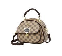 NICOLE & DORIS Small Handbags Women Cute Crossbody Bag Bowling Bag Plaid Handbag PU Leather Multi Pocket Shoulder Bags Messenger Bag Satchel Bag with Cat Pendant Khaki