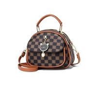 NICOLE & DORIS Small Handbags Women Cute Crossbody Bag Bowling Bag Plaid Handbag PU Leather Multi Pocket Shoulder Bags Messenger Bag Satchel Bag with Cat Pendant Coffee with Yellow