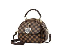 NICOLE & DORIS Small Handbags Women Cute Crossbody Bag Bowling Bag Plaid Handbag PU Leather Multi Pocket Shoulder Bags Messenger Bag Satchel Bag with Cat Pendant Coffee